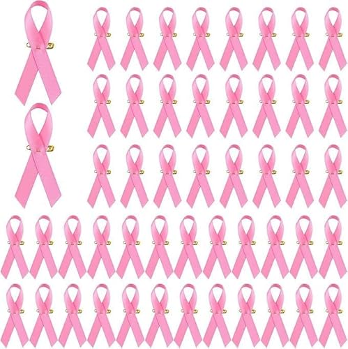 Pink Ribbon Pins 50 Pcs,Cross logo charity event badge Health Awareness Lapel Pin Breast Cancer Awareness Lapel Satin Brooch Pins for Charity Fundraising,Memorials Activity, HIV, Drug Prevention