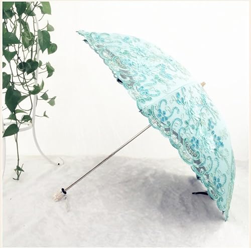 Miniatura 3 de Honeystore Sombrilla bordada con flor 3D plegable UV con encaje clásico 02Azul HSY1607C6-02
