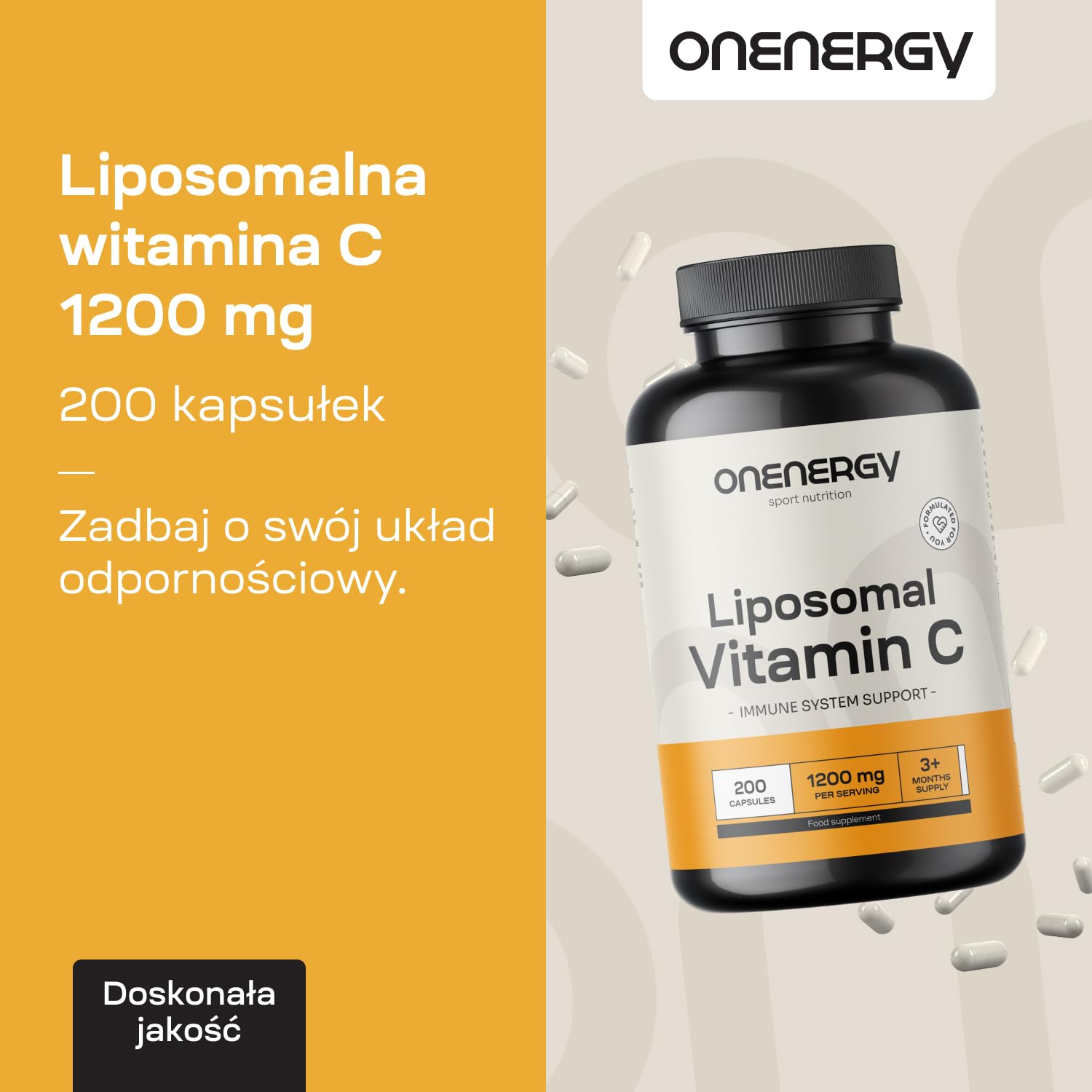 Liposomalna witamina C 1200 mg - 200 kapsułek - Wyciąg z dzikiej róży i fosfolipidów słonecznika - Wzmocnienie układu odpornościowego - Działanie przeciwutleniające - Zwiększenie energii