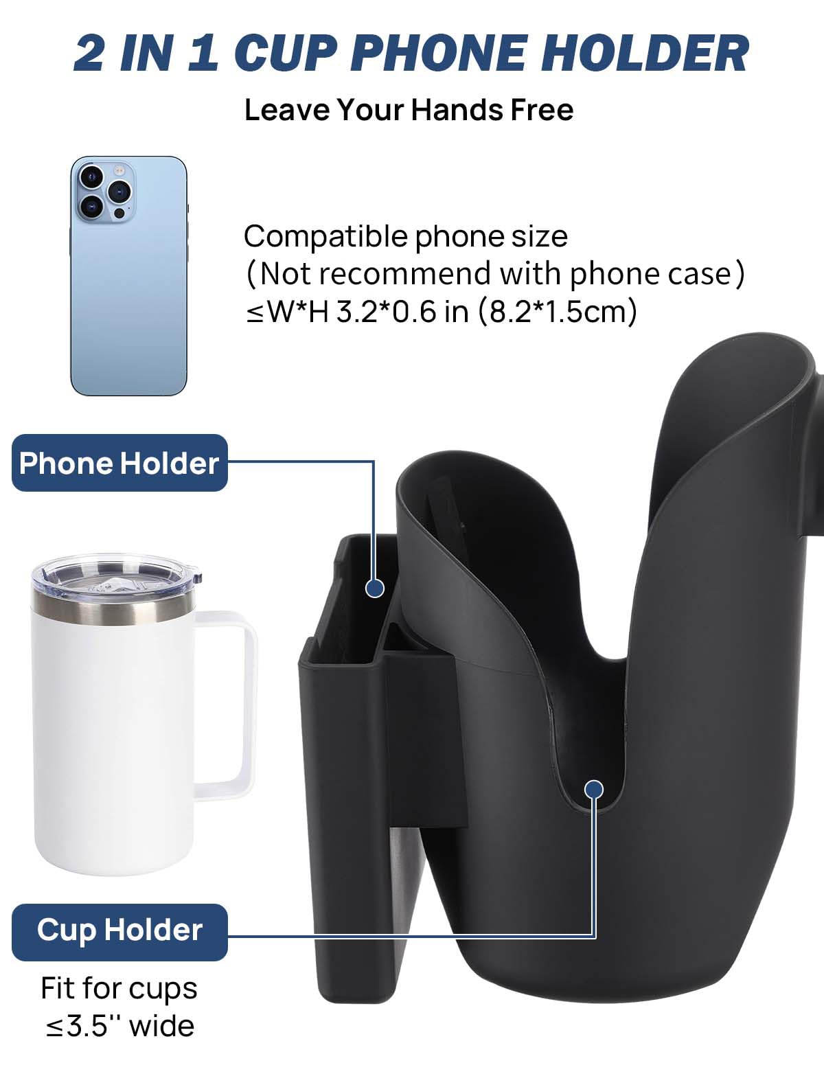 JOYTUTUS Cup Holder for Wheelchair, 2 in 1 Water Bottle Holder and