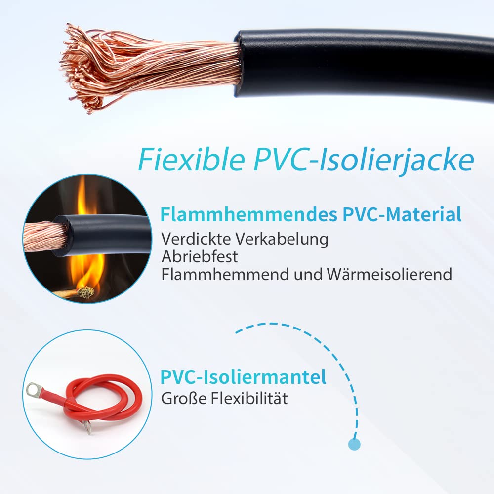 Cavi Batteria Auto 5 AWG - 2 Pezzi Da 100 Cm - Morsetti Ad Anello M10 - Per Veicoli E Solare - Foto 8