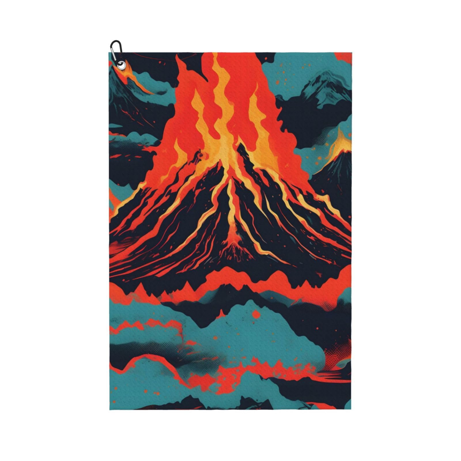 aacxzff Quick-Drying Microfiber Volcano Print Golf Towel with Integrated Carabiner Clip for Unisex 16x24in