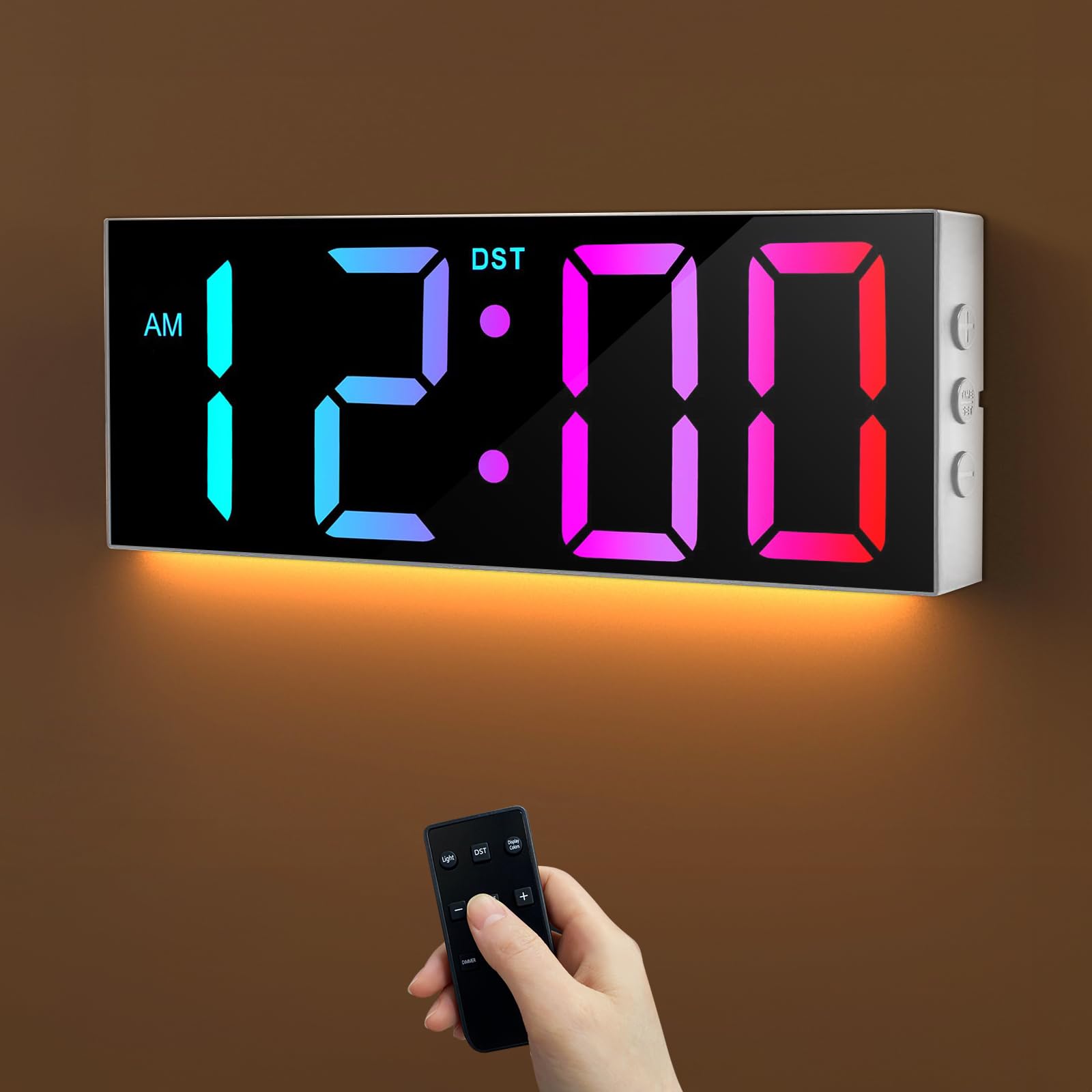Horloge murale numérique LED 30,5 cm grand écran 24/12h avec veilleuses RGB HAITANG