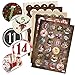 Lot de 5 x 24 chiffres autocollants pour calendrier de l'avent - Pour 5 calendriers de Noël - Autocollants ronds - 4 cm - Rouge, marron, vert, noir et blanc