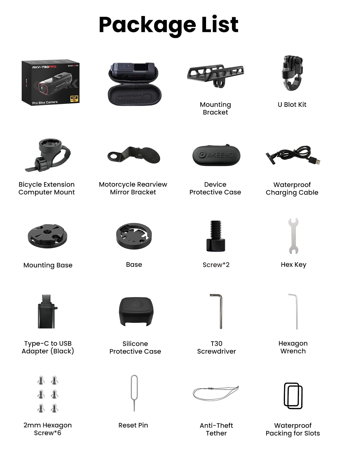 AKEEYO AKY-730Pro 4K Motorrad/Fahrrad Dashcam,60FPS Action-Kamera mit EIS-Stabilisierung,1,14" Touchscreen, integriertes GPS,IP66 wasserdicht, bis zu 6 Stunden Akkulaufzeit,Loop-Aufnahme, Parkmonitor