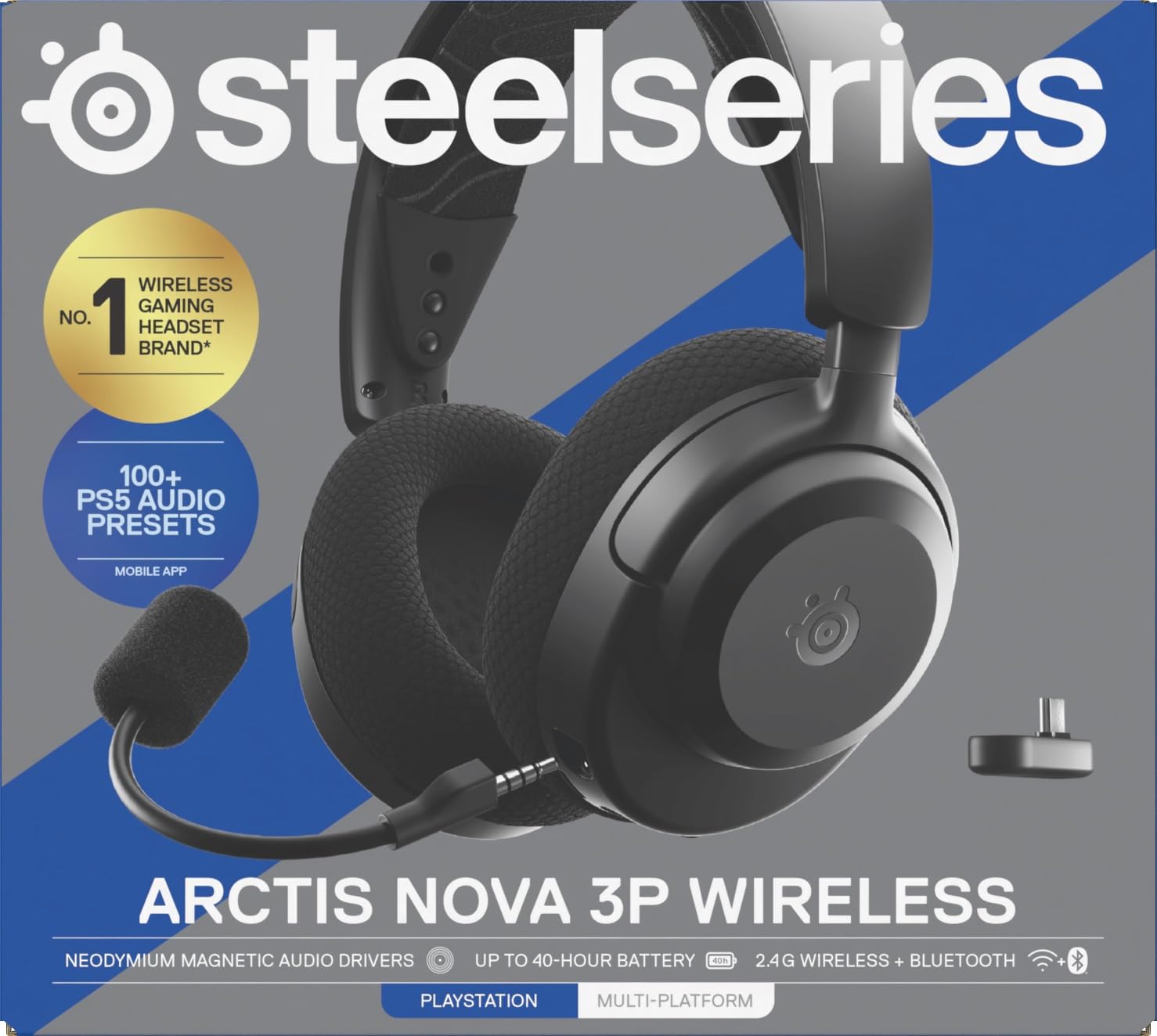 SteelSeries Arctis Nova 3P Cuffie da gioco wireless 2,4GHz/BT 40h neodimio Nero per PS5 PS4 PC Switch