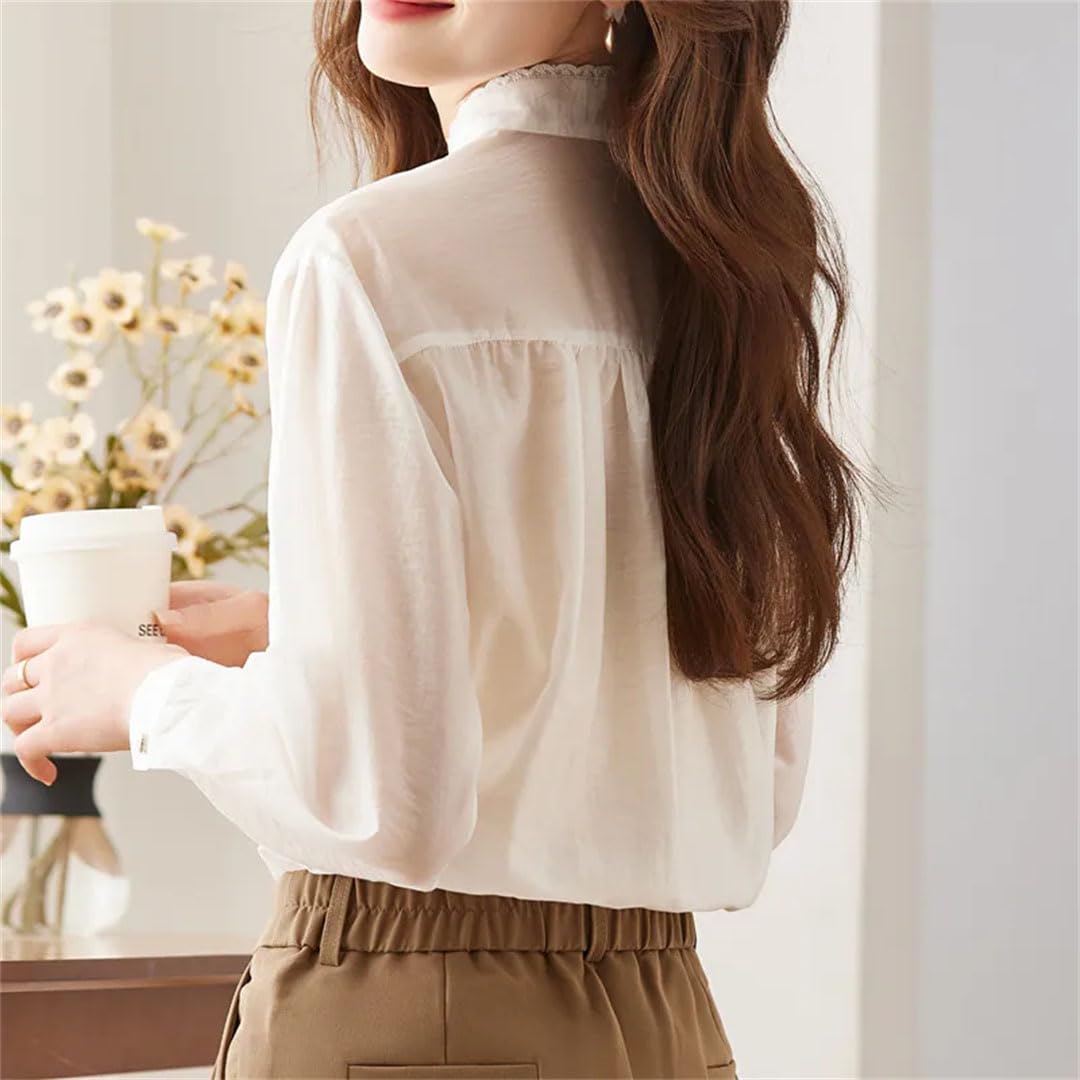 Blusa de manga larga con botones para mujer, estilo vintage, elegante, con cuello alto, para oficina