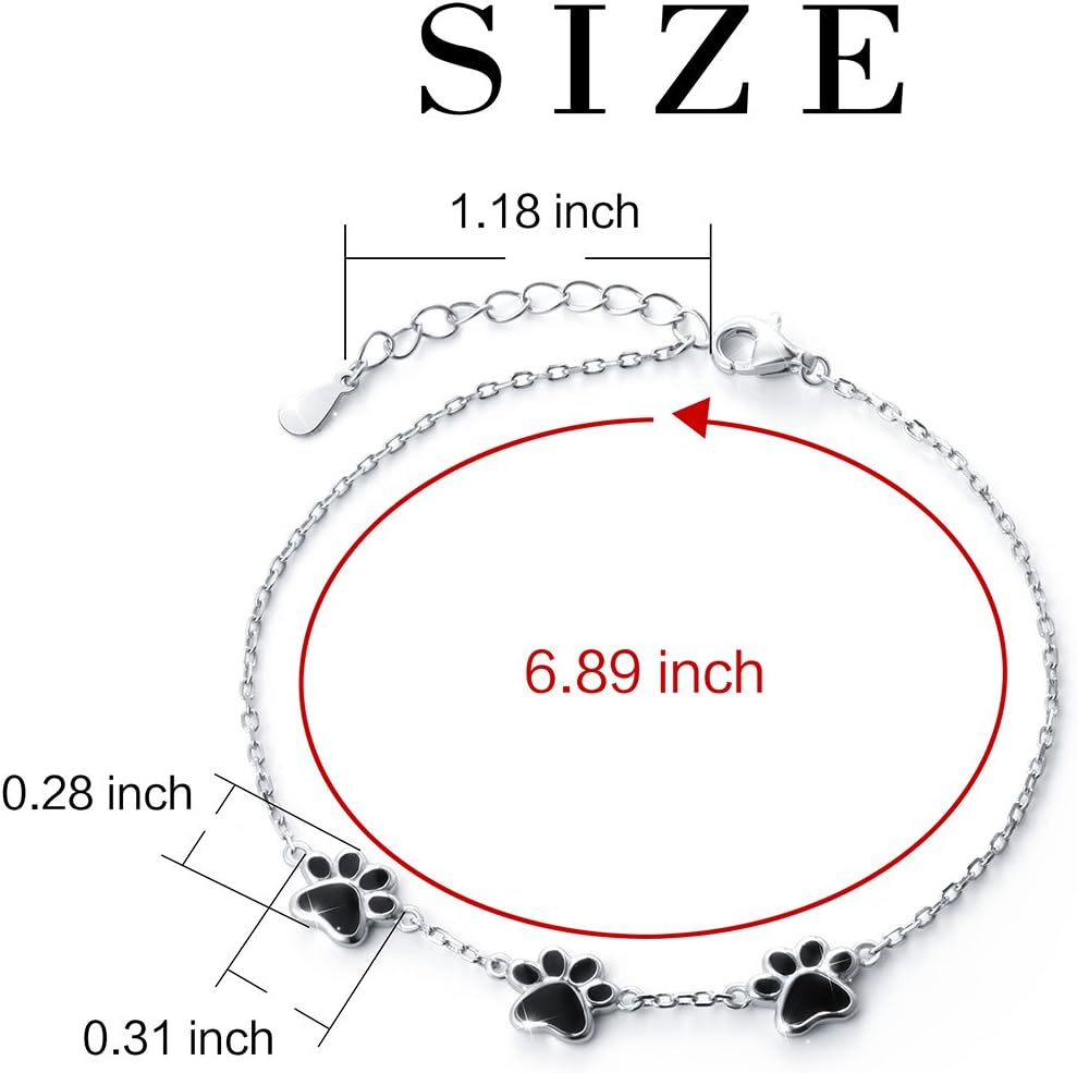 Ladytree S925 Sterling Silver Puppy Dog Cat Pet Paw Print Bracelets1