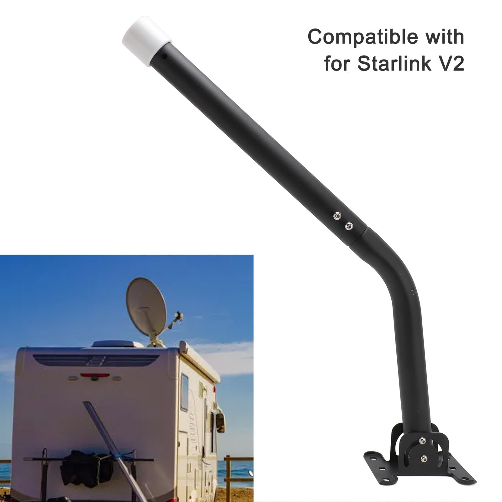 Monture Support D'antenne Réglable, Kit de sur Poteau en J D'antenne Satellite pour Installation sur Poteau ou au Mur ou sur le Toit, Compatible avec V2