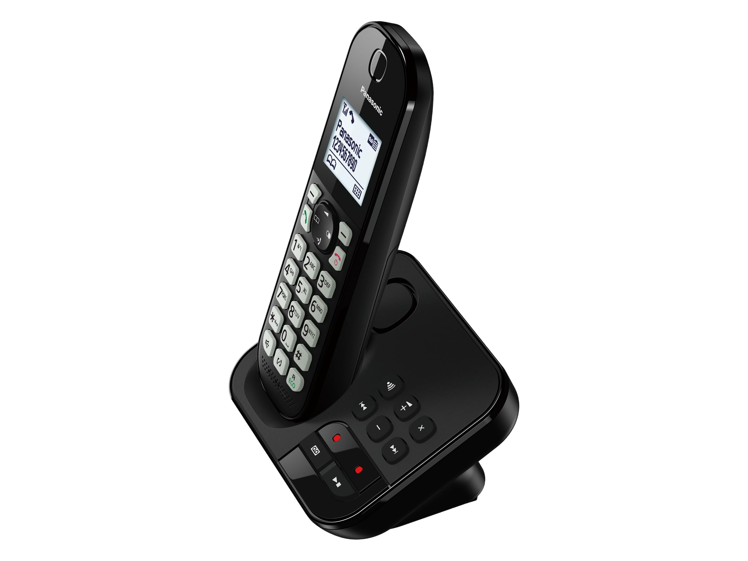 Panasonic KX-TGC463GB Digitales Schnurloses Telefon mit Anrufbeantworter, Basisstation & 3 Mobilteile, LCD-Display, große Tasten, Schwarz