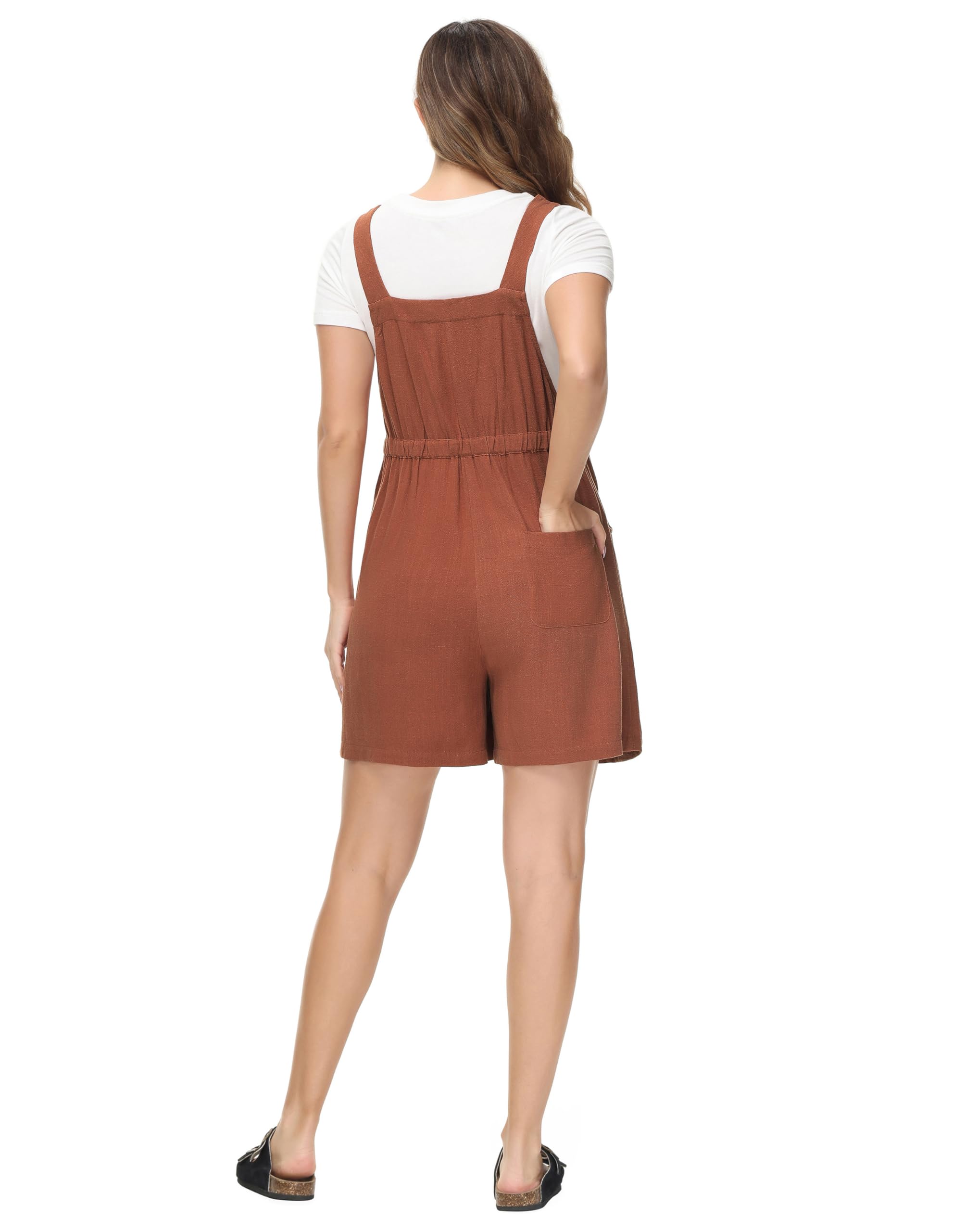Maternity - Tuta corta Rompers Linen regolabili, estiva, casual, senza maniche, con tasche