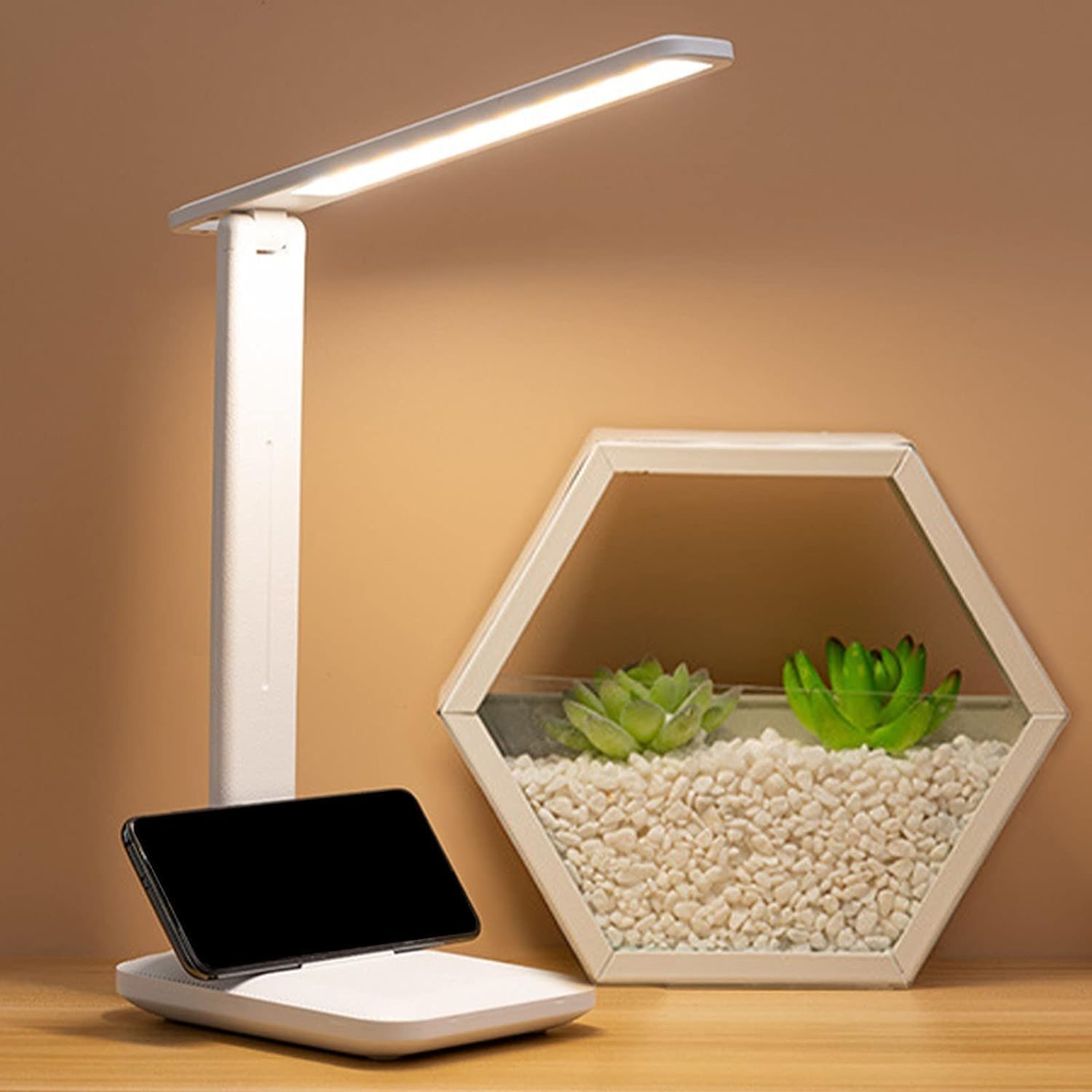 DotCom Dimmable LED Desk Lamp with Touch Control – White | USB Powered, Foldable & Rechargeable LED Desk Light for Bedroom, Office, Kids Room & Study Table | Night Light for Reading