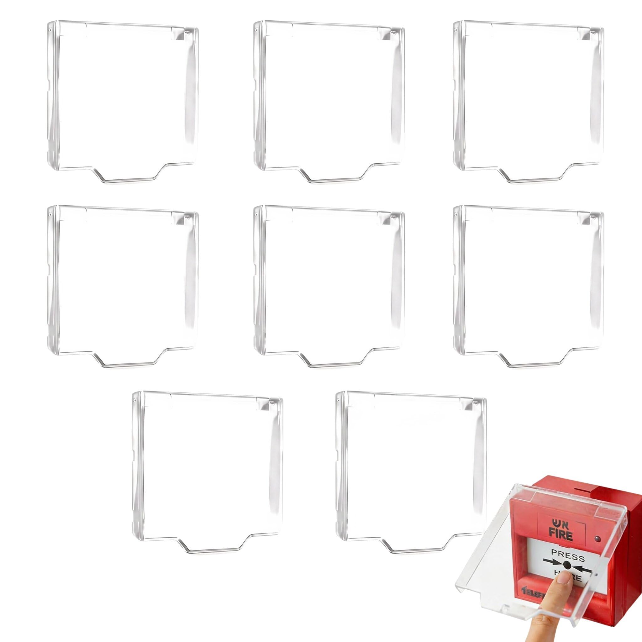 Call Point Cover, 8 Pack Hinged Call Point Cover, Clear Plastic Fire Alarm Protective Covers Protective Fire Alarm Covers for Most Alarm Call Point Models(9.1x9.6cm)