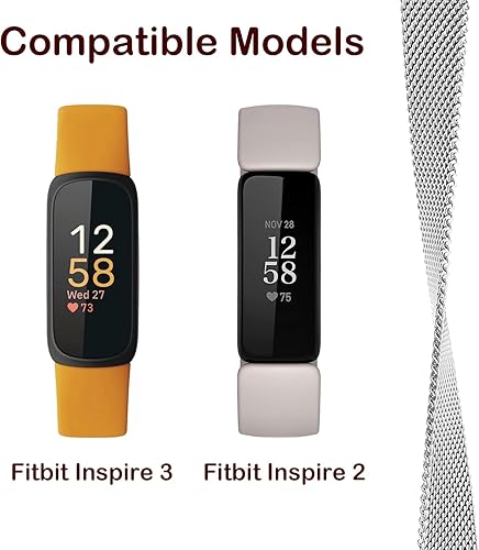 Miniatura 2 de Correa de metal compatible con Fitbit Inspire 3 e Inspire 2, correa de malla de acero inoxidable transpirable, correa de repuesto magnética
