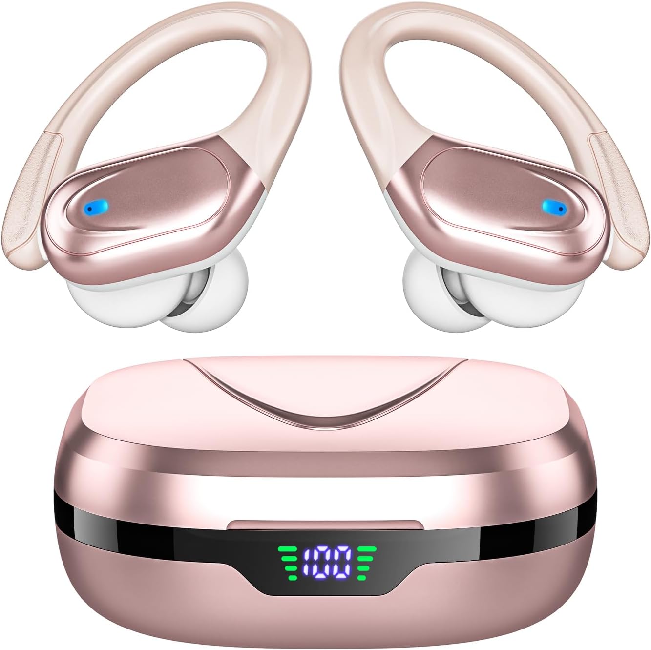 Wireless Earbuds Bluetooth Headphones 80hrs Playback Ear Buds Power Display with Noise Canceling Mic Headsets for Sports/Workout/Running Rose Gold