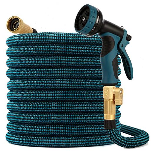 kegemor Garden Hose 100ft ,Flexible Lightweight Water Hose With 9 Way Nozzle,Durable 4-layer Latex Core,3/4inch Solid Brass,Easy Store No Kink Leakproof Yard Outdoor Pipe