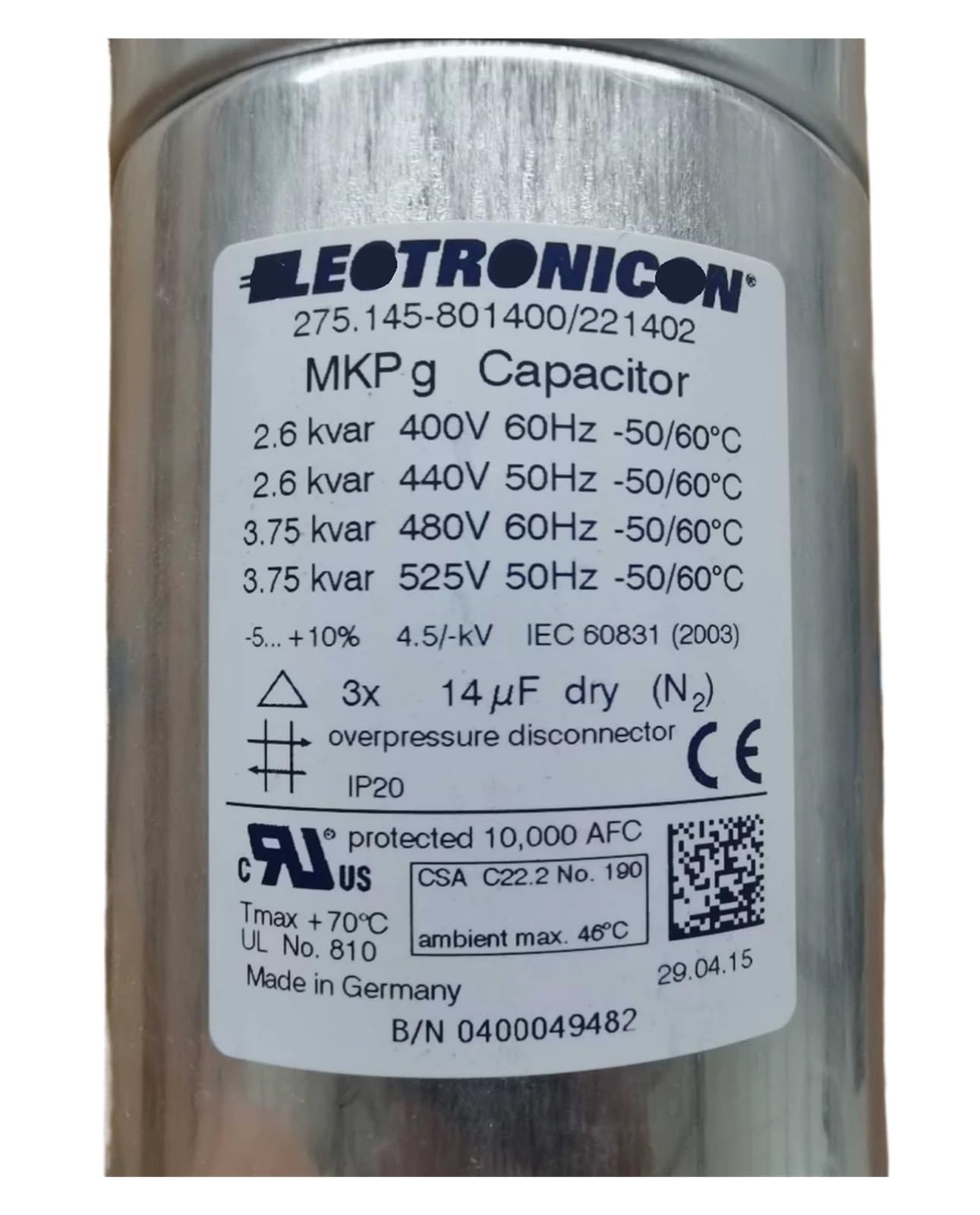 KSZHZYMGX 1PCS 275.145-801400/221402 3 x 14UF 525V 480V 440V 400V capacitor
