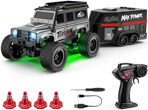 KAIMIO 1:64 Scale Mini RC Crawler with Gyro Full Proportional RTR 2.4Ghz Remote Control Truck with RGB Lights (E89-Grey)