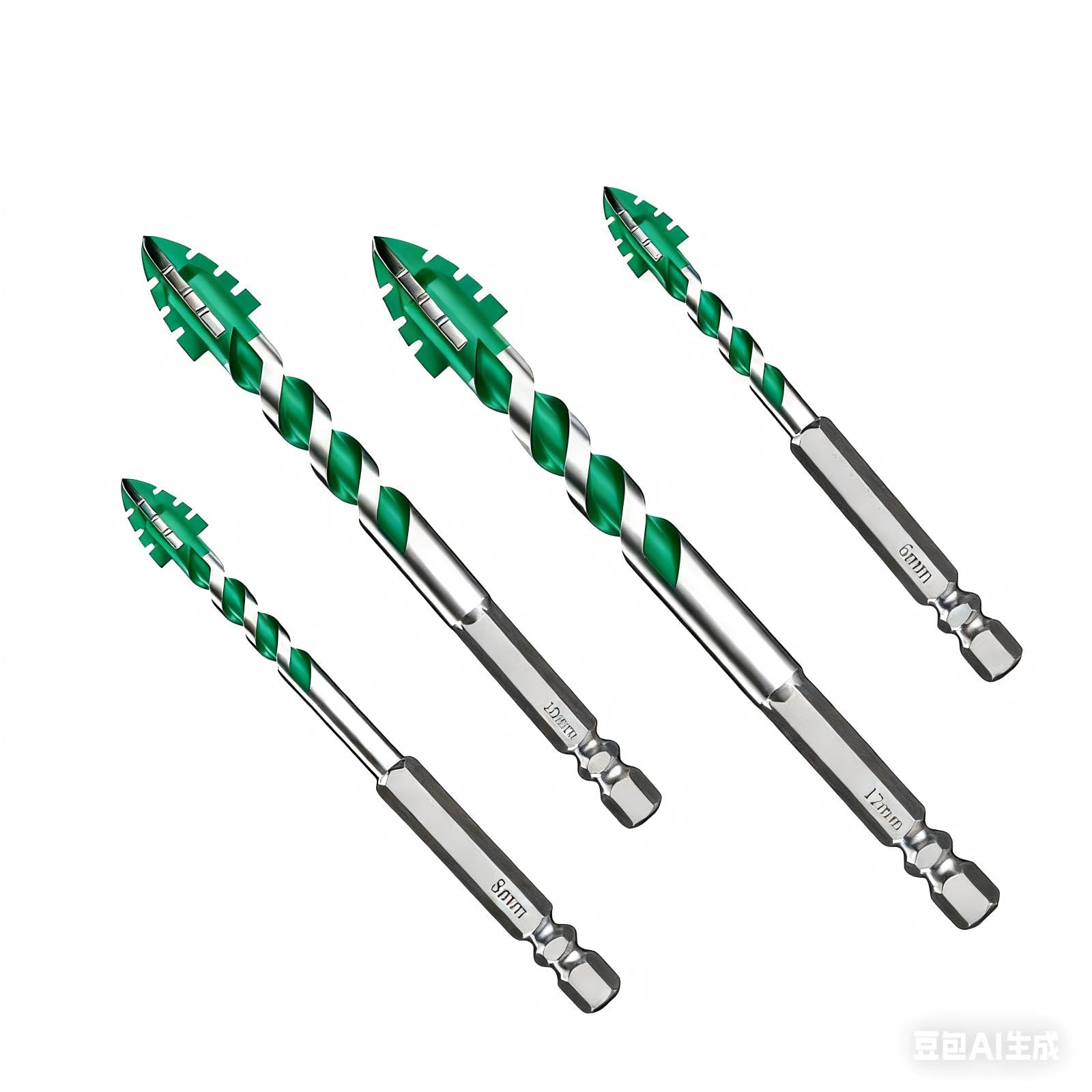 4-Piece 4-Flute Serrated Drill Bit with Spiral Shank (6-12mm) - Carbide Porcelain Tile Drill Bit, Glass Drill Bit, Concrete Drill Bit for High-Speed Drilling | FUGYTVEN