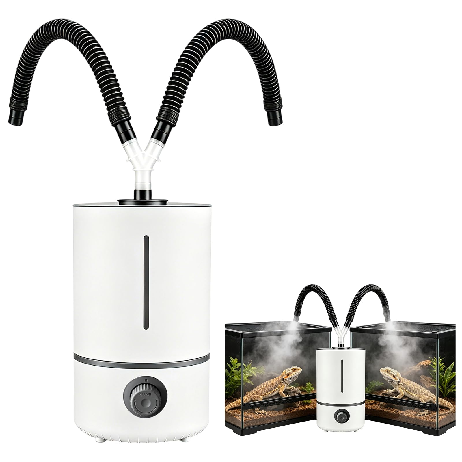 Umidificatore per rettili, 4 l, nebulizzatore per rettili, con 2 tubi estensibili, nebulizzatore per terrario con uscita da 280 ml/h, design silenzioso, protezione da interruzioni di corrente