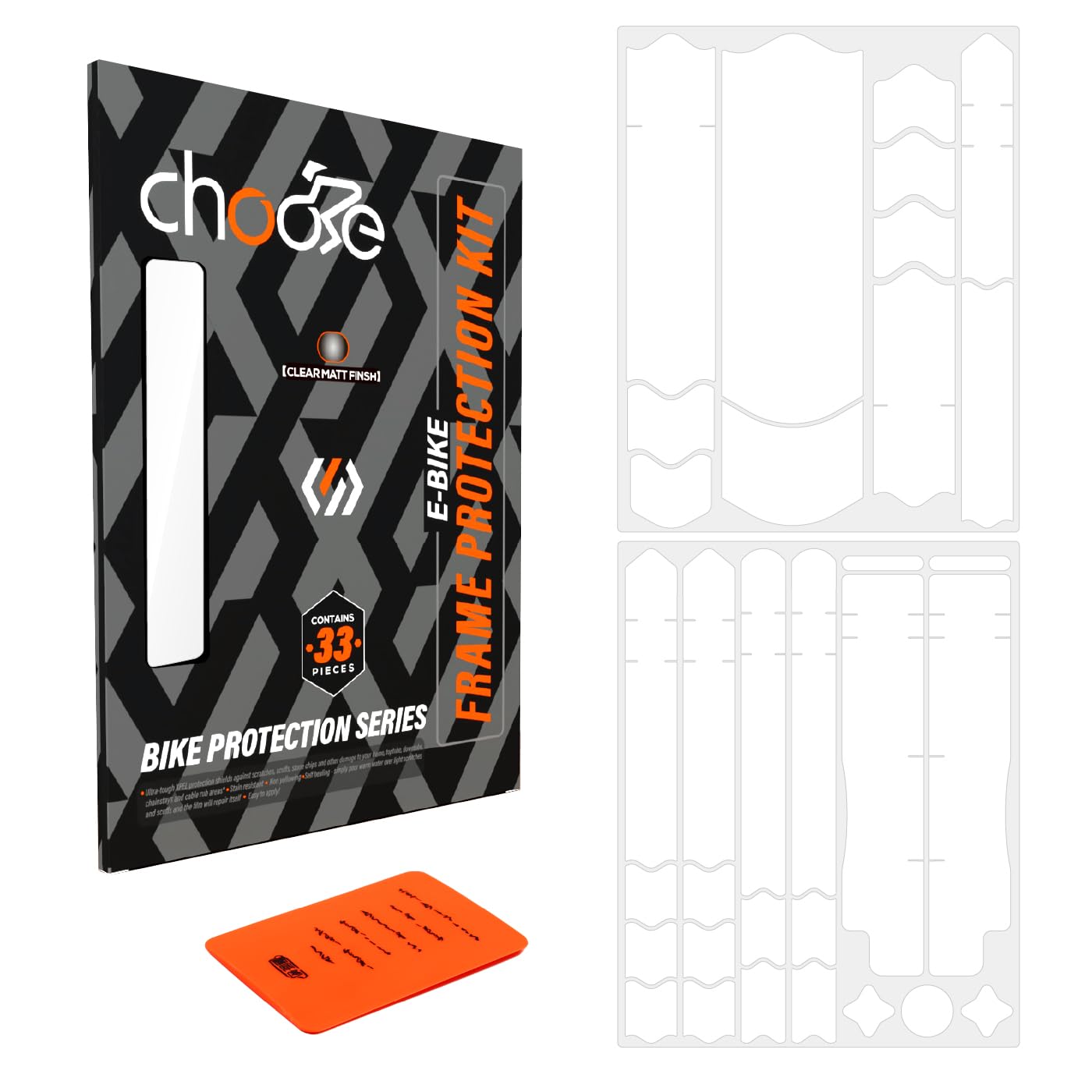 Film de protection de cadre de vélo électrique transparent - 33 pièces - Protection totale du cadre de vélo - Protection complète - Film de protection autocollant pour tube supérieur et