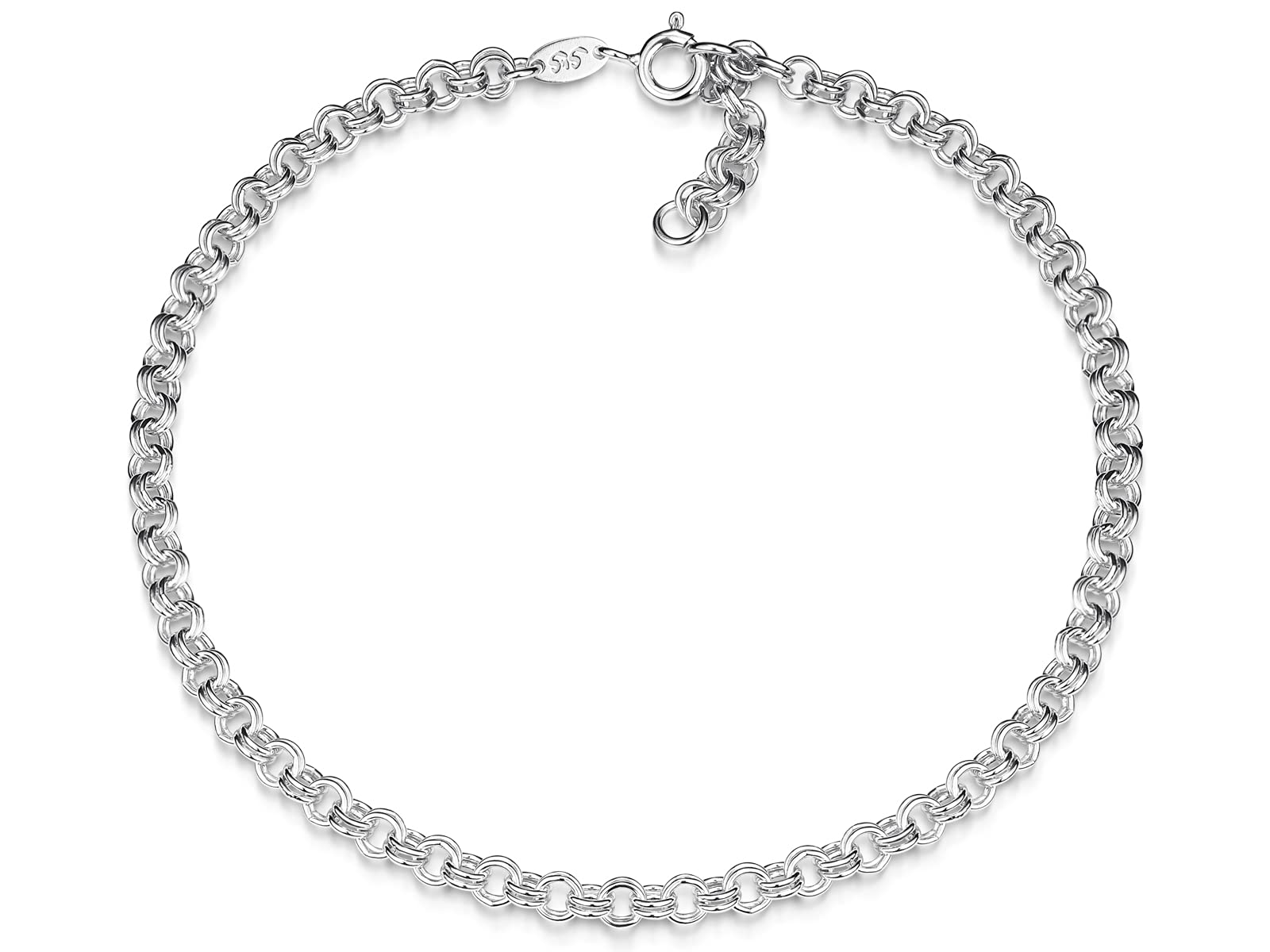 Fußkette Doppelerbse 3,6mm - 925 Silber, verfügbar von Länge 23-30cm