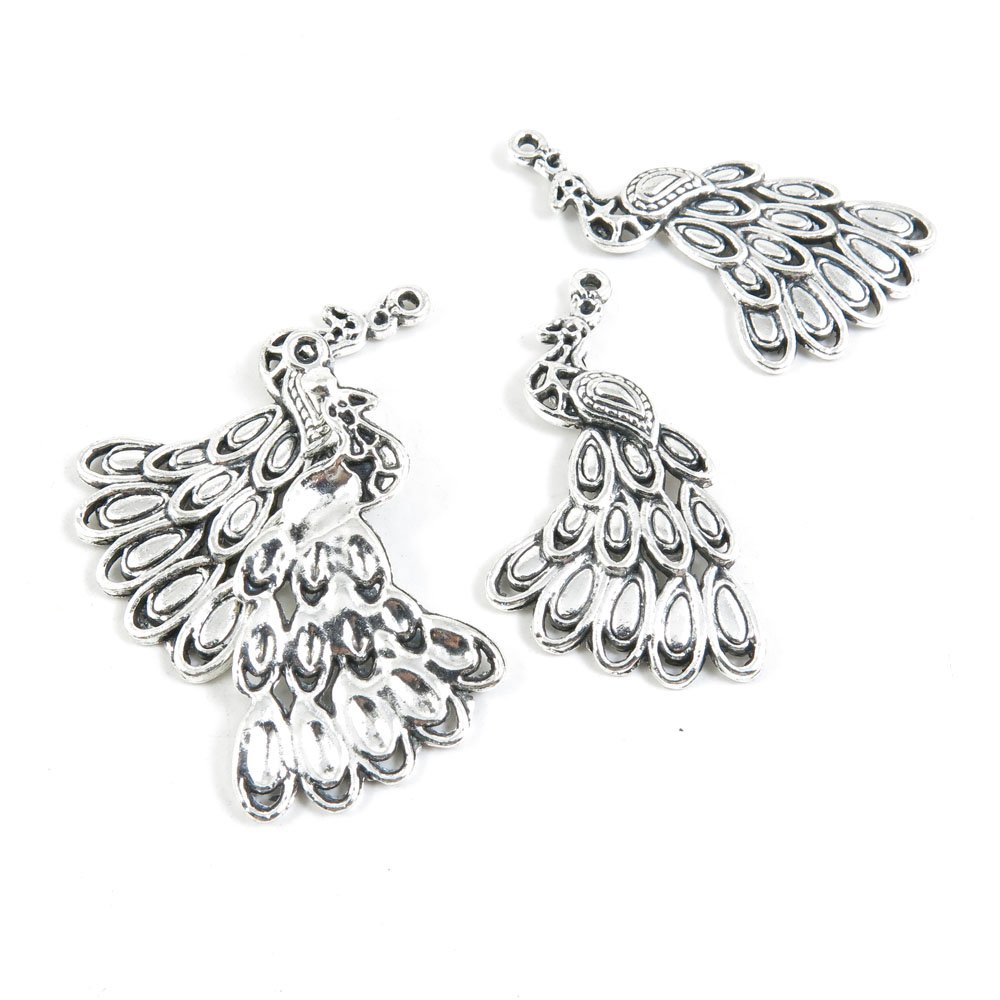30 Pieces Antique Silver Tone Jewelry Charms S5IL2Y Peacock Craft Art Making Crafting Beading