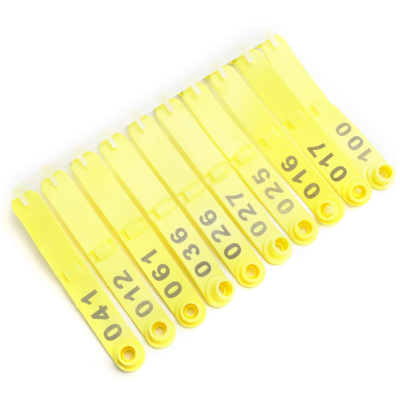 Etichetta auricolare per pecora Carta di identificazione animale 100 pezzi Doppia piegatura Giallo Numero integrato Forniture agricole durevoli Attrezzatura per marcatura per
