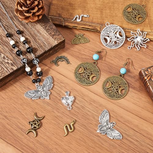 SUNNYCLUE 56PCS 14 STYLES Alloy Tarot Charms Bulk Gothic Charms Tibetan Antique Silver Bronze Divination Magic Moth Butterfly Goth for jewellery Making Diy Earrings Bracelet Necklace - Image 4
