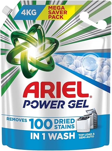 Ariel Power Gel Liquid Detergent for Top Load & Semi Auto – 4kg | Removes 100 Dried Stains in 1 Wash | Faster Dissolving | Long-Lasting Fragrance |...