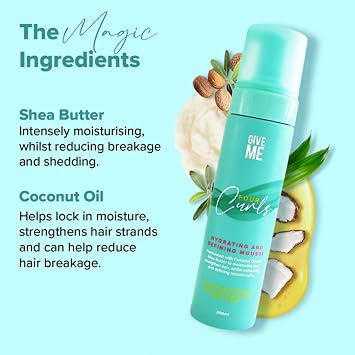 Give Me Cosmetics Four Curls Hydrating & Defining Mousse for Curly Hair, Lghtweight and Nourishing with Coconut, Jojoba, Castor Oils, and Shea Butter