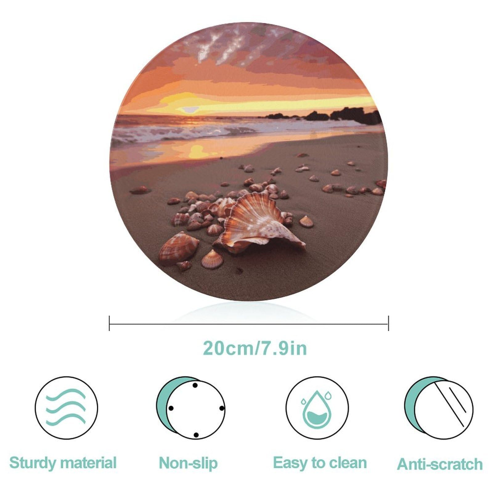 Shell Beach Sunset - Tabla de cortar redonda fácil de limpiar, tablas de cortar para cocina de tamaño grande 7.9, tablas de cortar esenciales de cocina convenientes para carne y verduras