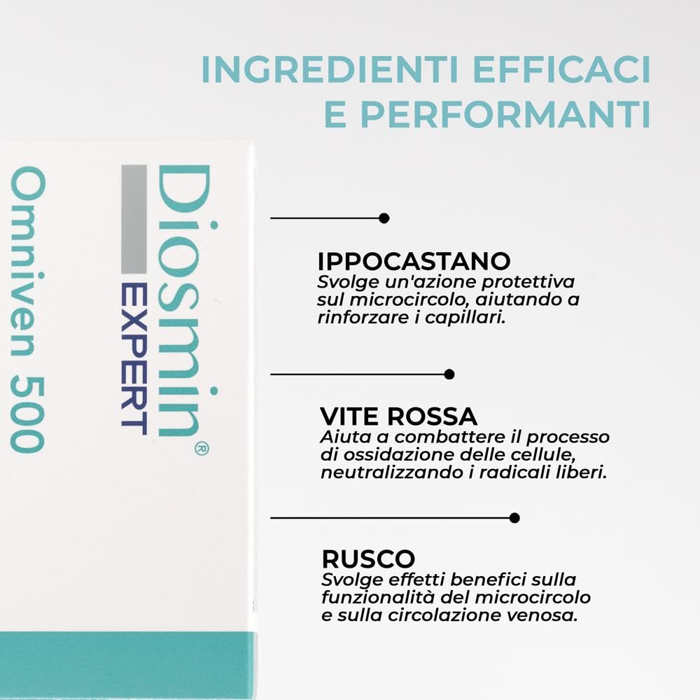 Dulac - Omniven 500, Integratore Alimentare per il Microcircolo e la Circolazione delle Gambe, 120 compresse 40x3, ideale per Gambe Pesanti e Stanche, con Diosmina ed Esperidina, Made in Italy