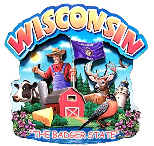 Imán de madera Wisconsin State Montage 3x2 pulg miniatura 1
