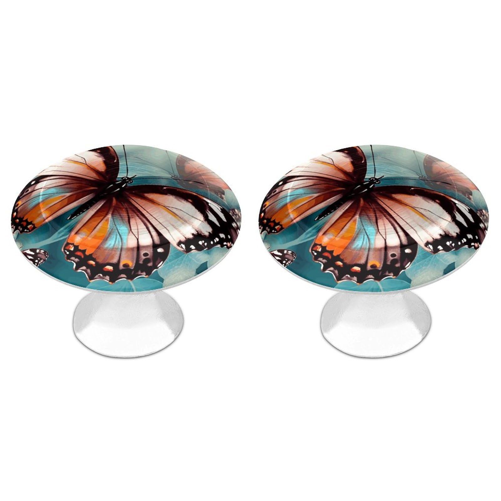 QMNLKH Beautiful Butterfly Cabinet Knobs for Home, Round Drawer Pulls for Kitchen, Personalized Cupboard Handles with Screw, Fashion Dresser Knobs for Office, Drawer Handles, 2 Packs