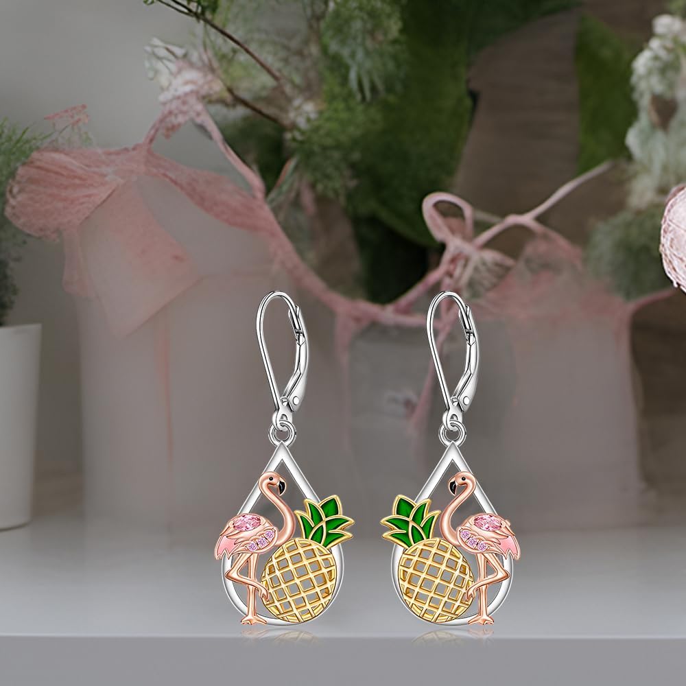 Flamingo Earrings for Women Dangle Sterling Silver Pink Flamingo Earrings Pineapple Rose Gold Animal Jewelry Charms Mothers Birthday Gifts - Image 9