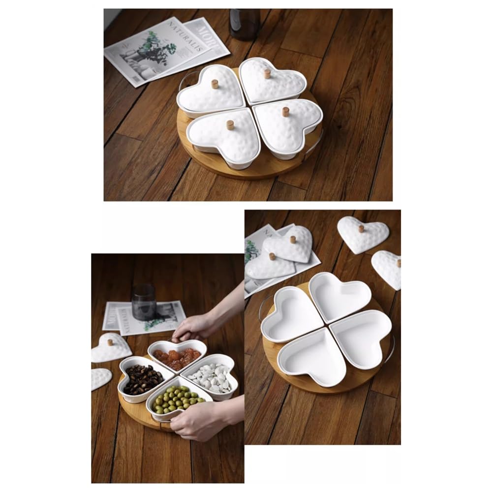 Geteiltes Serviertablett mit 4 Schalen auf Bambusplatte – ideal für Vorspeisen & Snacks für Partys, Versammlungen & Events