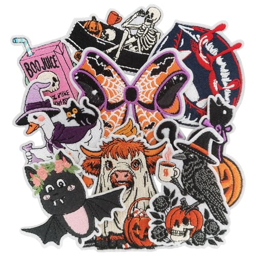Halloween Iron on Patches Sew On/Iron On Embroidered Patches Applique for Clothes Dress Hat Jeans DIY Accessories - 9 Pcs