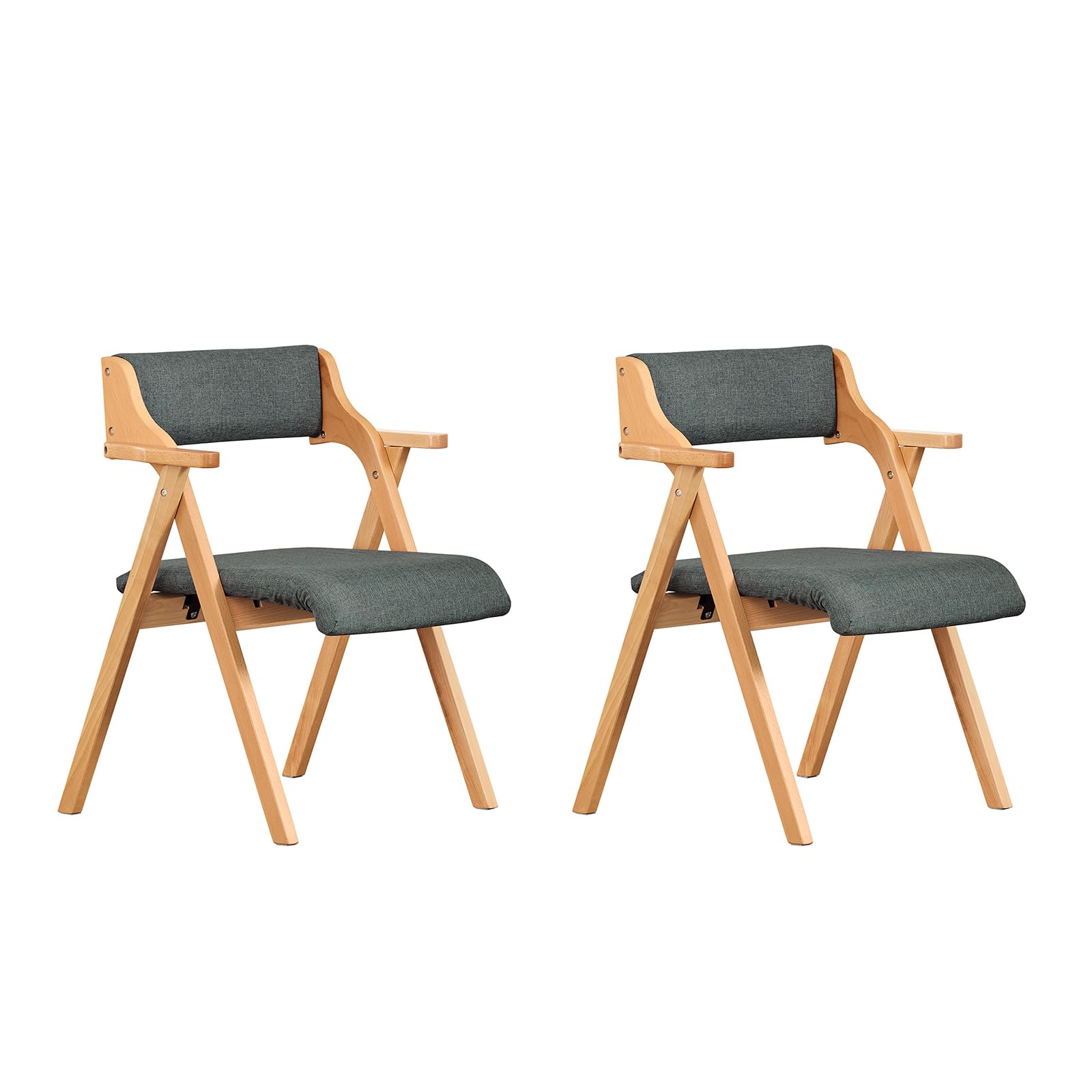 SoBuy Chaises de Salle à Manger Pliantes, Lot de 2, 61,5×56×77,6 cm | Chaises en bois massif avec coussin confortable, pliables, pour cuisine, salon, bureau et jardin, Gris foncé, FST98-SGX2