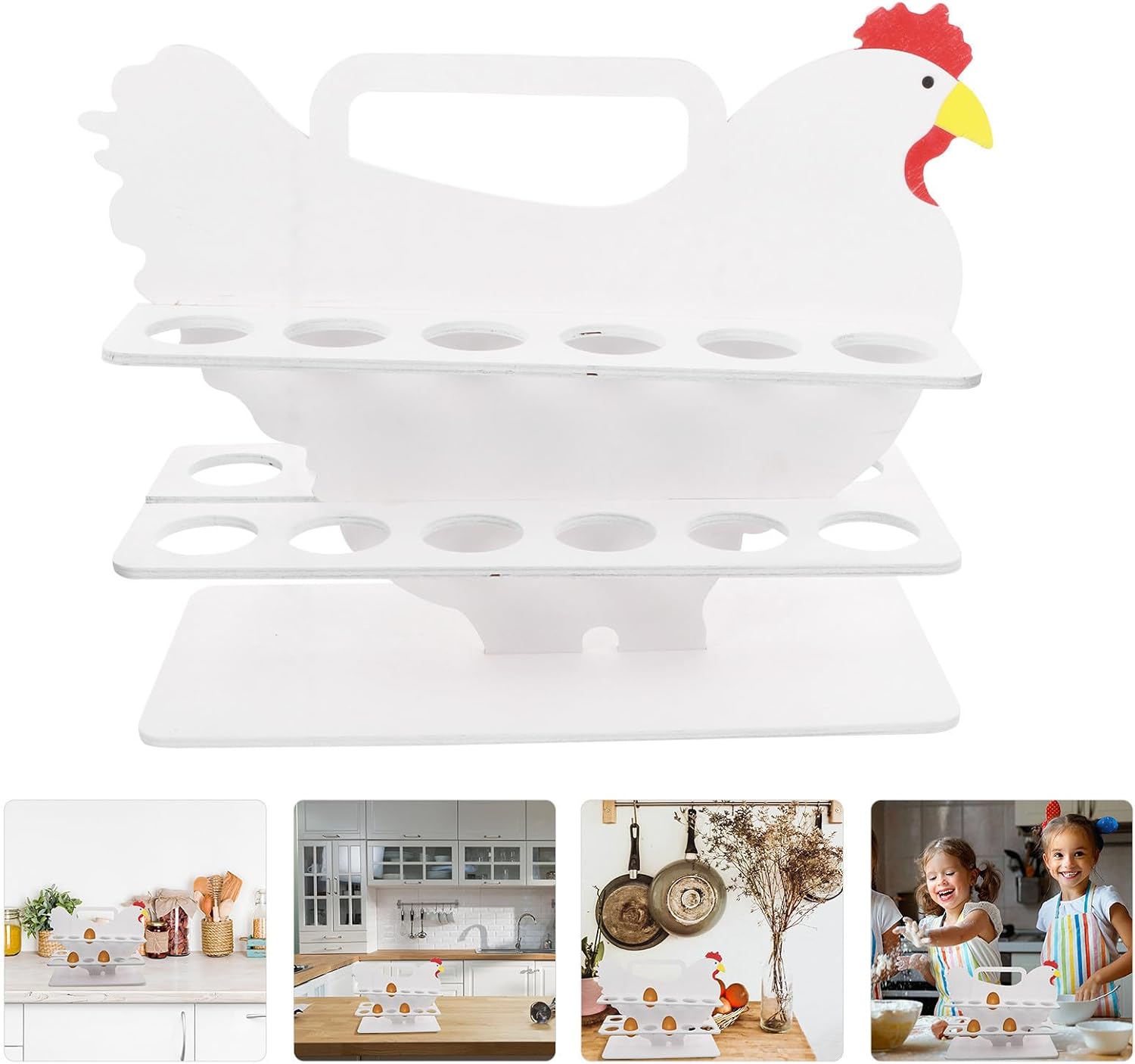 IMIKEYA Three Tier Wood Kitchen Egg Stand with Handle for Eggs