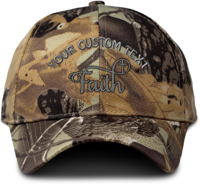 Custom Camo Baseball Cap Faith Christian Cross Embroidery Cotton Strap Closure