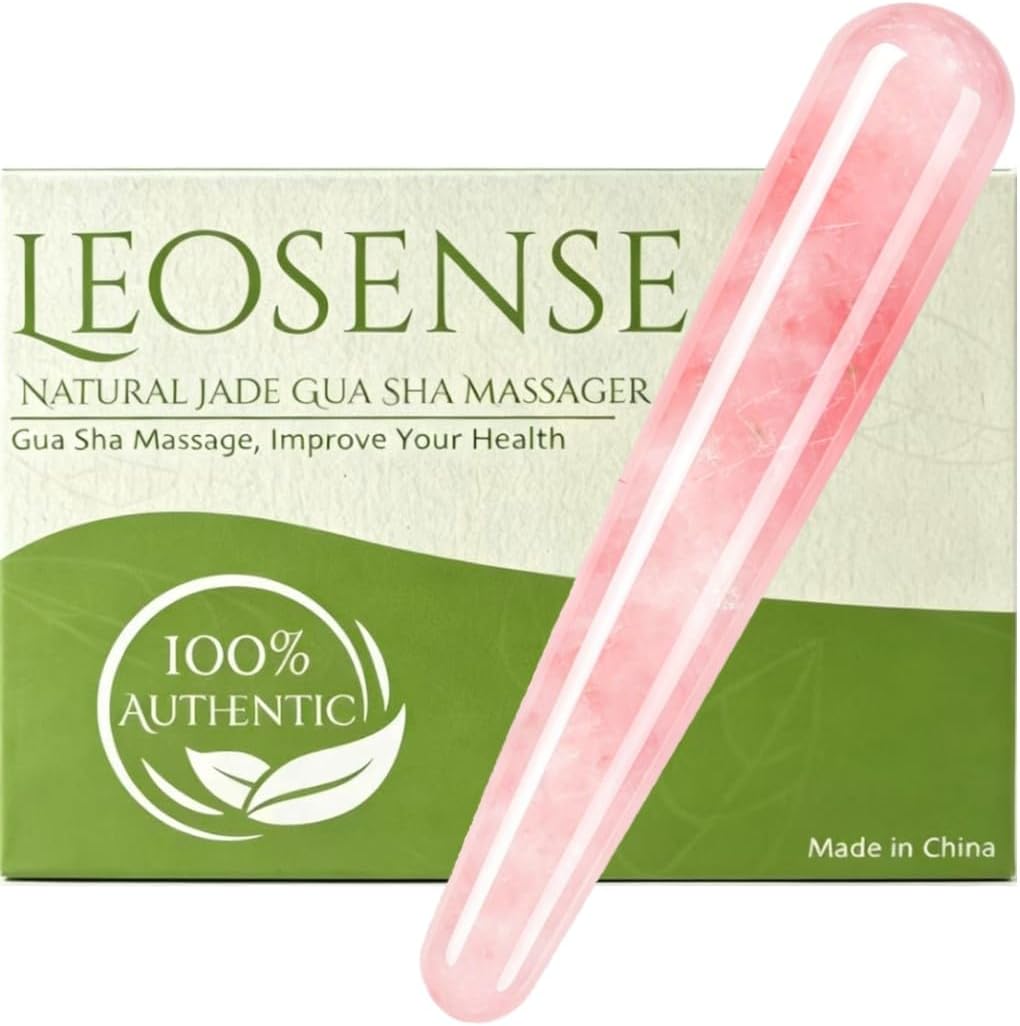 Rose Quartz Crystal Gua Sha Scraping Massage Acupressure Therapy Stick for Face, Eyes, Body Relaxation, Natural Pink Crystal Stone Trigger Point Massage Tool, Reduce Muscle Soreness and Pain Relief