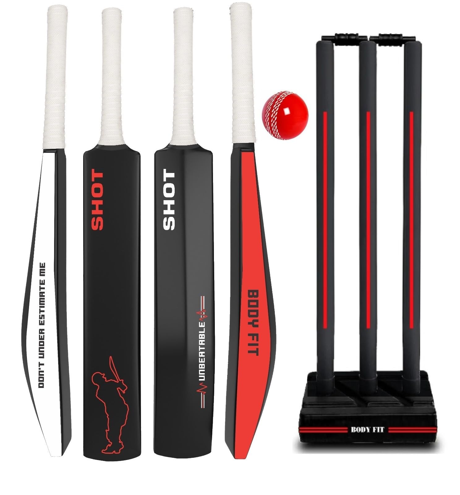BodyFit Plastic Cricket Set with Bat, Stumps and Ball, Shot F-Red. | Complete Cricket Kit, Includes Wicket Stand, Shot Design, For Outdoor Play-picture-43