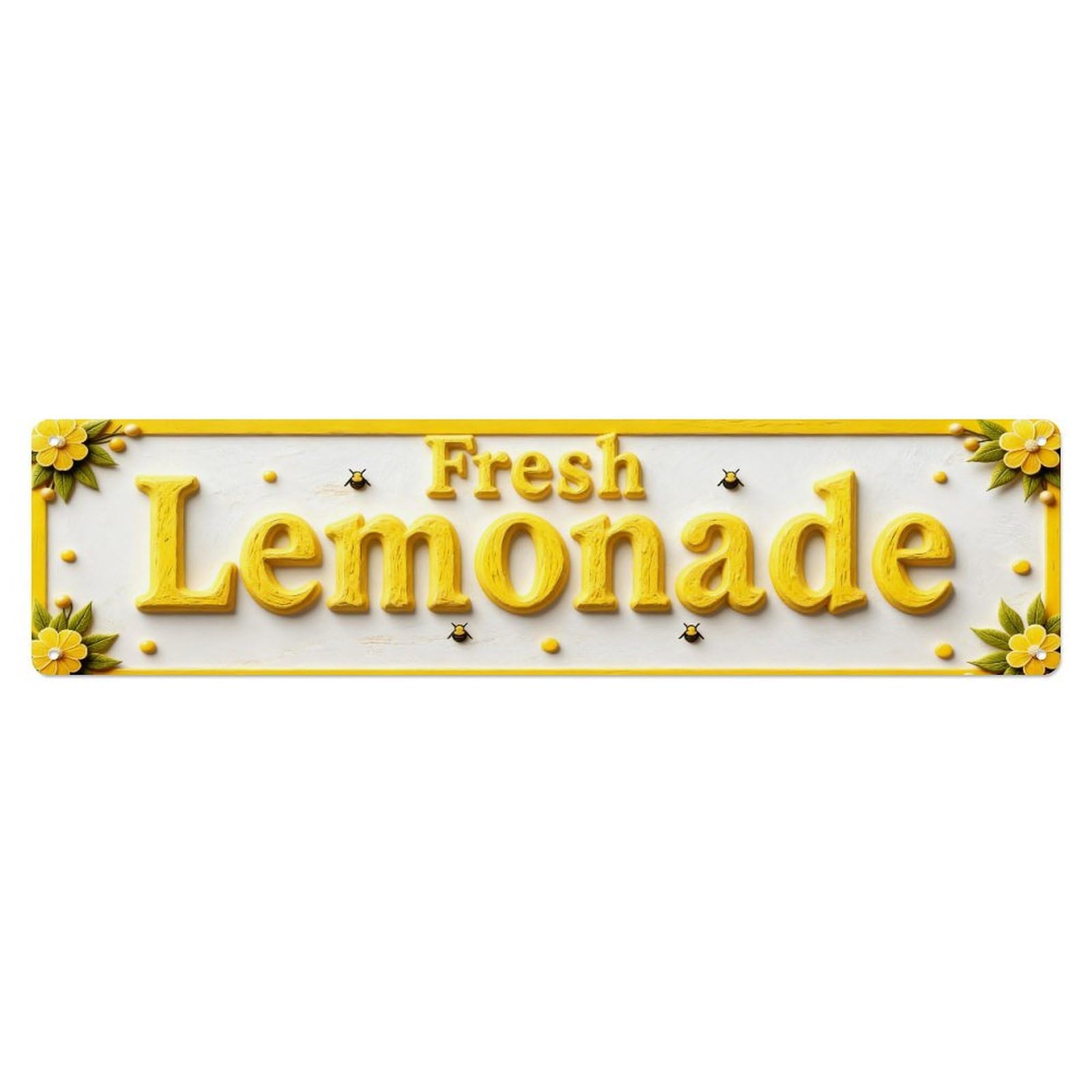 Fresh Lemonade Sign With Flowers Metal Tin Sign Plaque