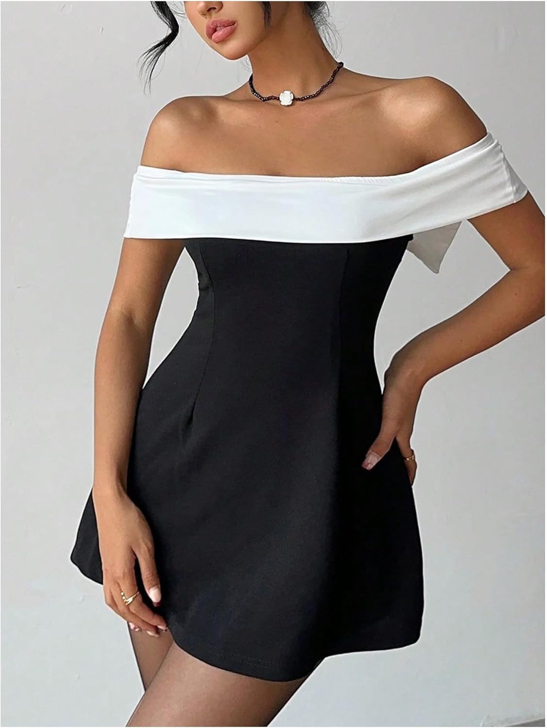 SOLY HUX Women's Bow Wedding Guest Dress Off The Shoulder Short Sleeve A Line Flared Cocktail Party Mini Dresses - Image 2
