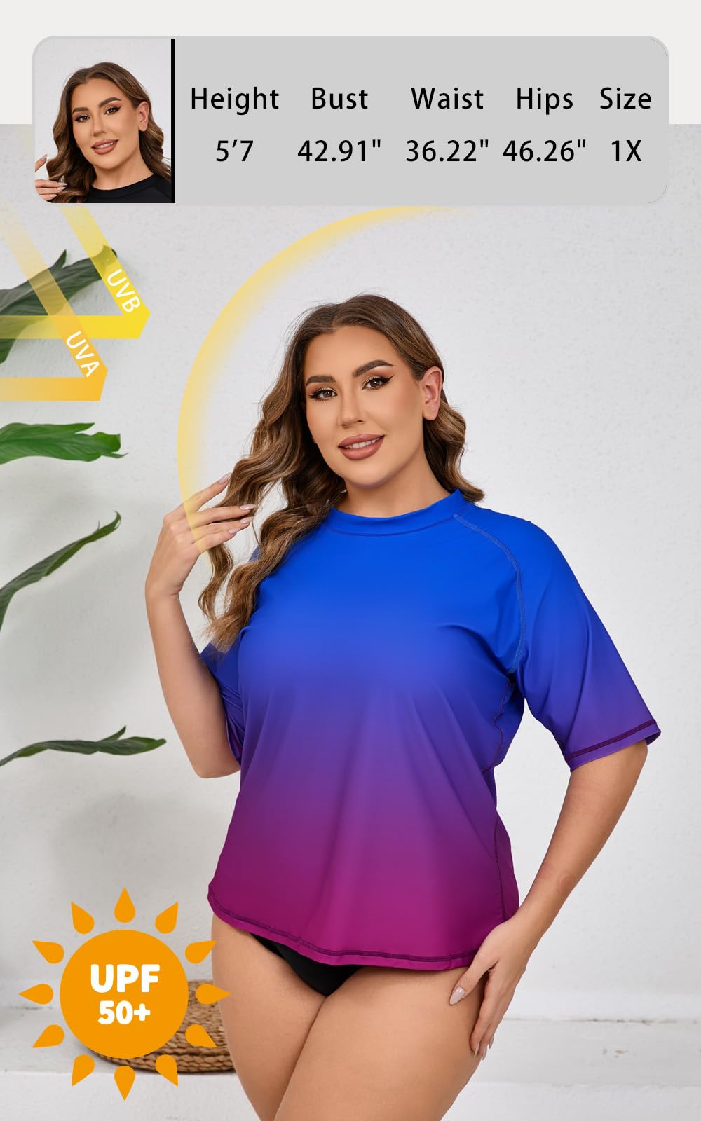 Halcurt Rash Guard - Maglietta da donna con protezione UV, a maniche corte, UPF 50+, protezione UV, ad asciugatura rapida, 1X-4X
