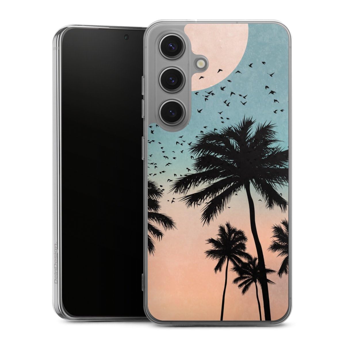 Coque Samsung Galaxy S25 fine en silicone imprimé oiseau et palmier