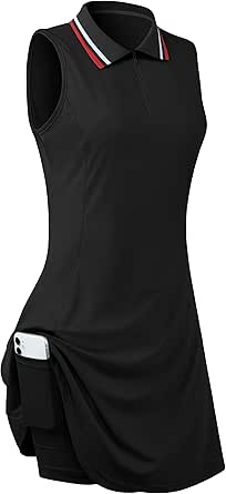 FREEYE Womens Sleeveless Golf Tennis Dresses with Inner Shorts&Pockets for Workout Exercise