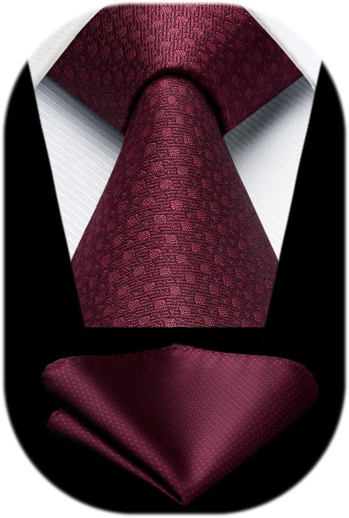 Ties for Men Wedding Tie & Pocket Square Houndstooth Formal Business Plain Necktie Handkerchief Set
