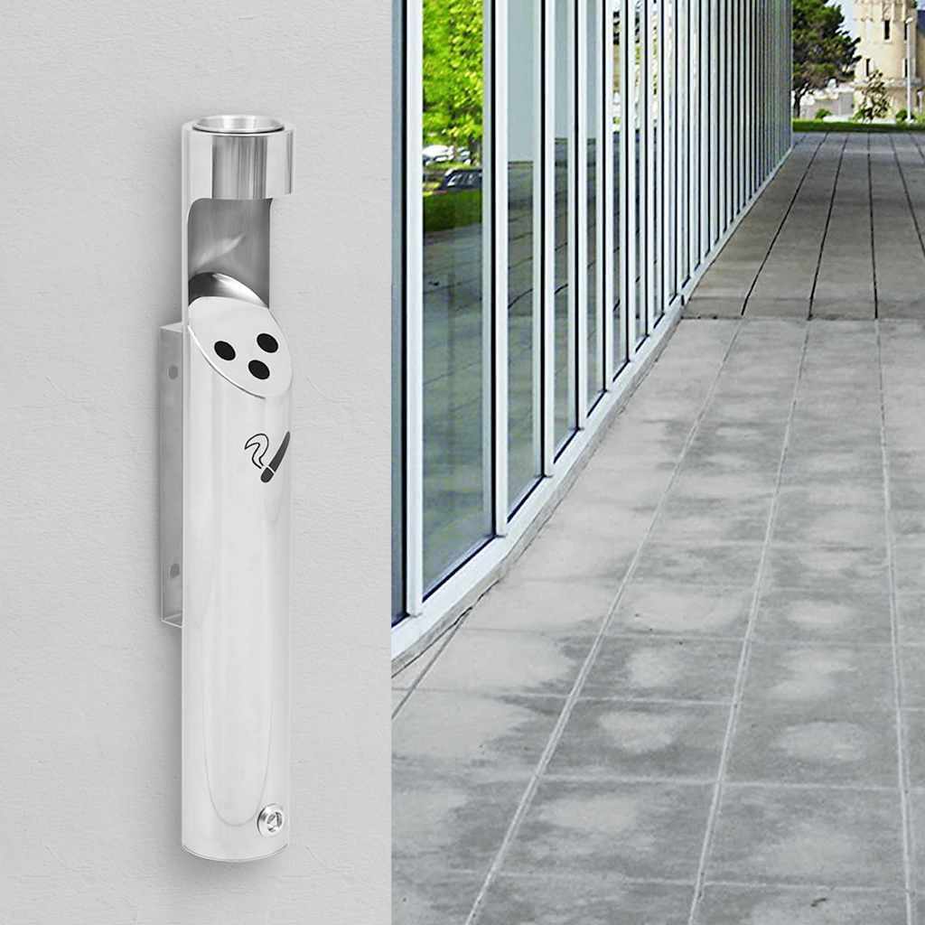 Posacenere da parete in acciaio inox, 9 x 60 cm, con piastra di fondo pieghevole, antivento e antiodore, per interni ed esterni, ideale per balcone, terrazza, ufficio e aree fumatori